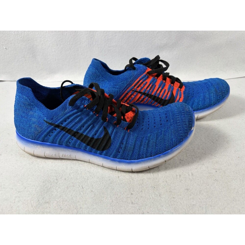 Nike Boys Blue Orange Free RN Flyknit 834362-401 Athletic Running Shoes Sz 6.5y